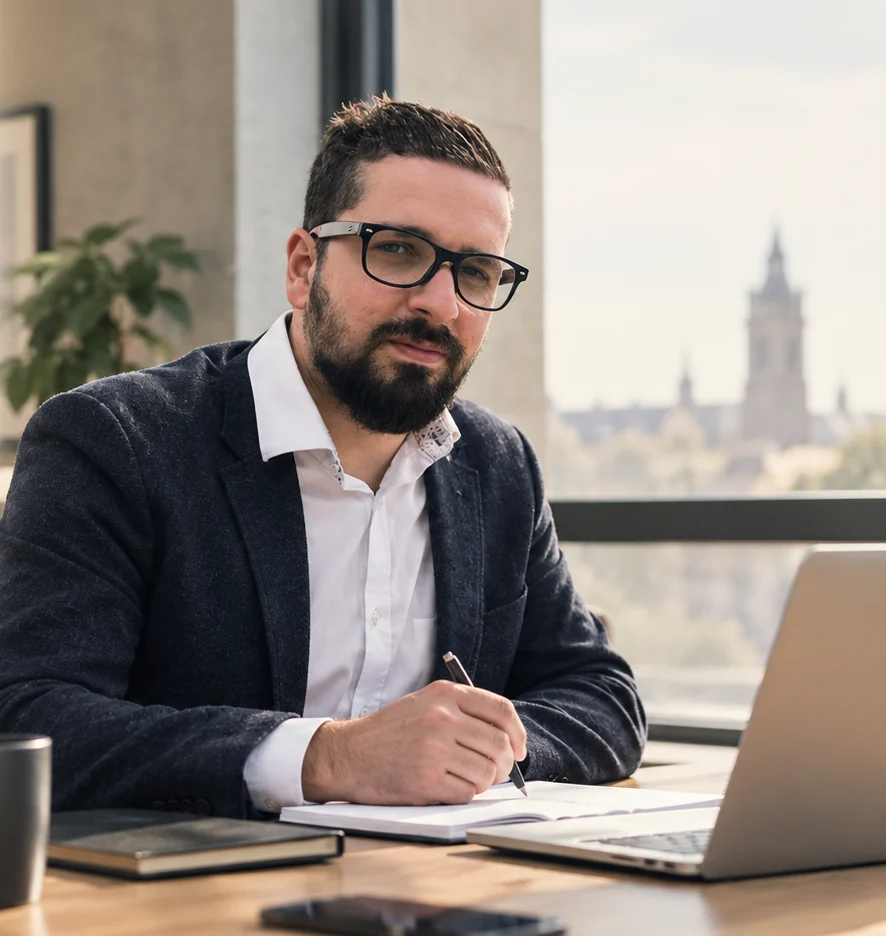 Portrait du fondateur de Solutec Consult à son bureau